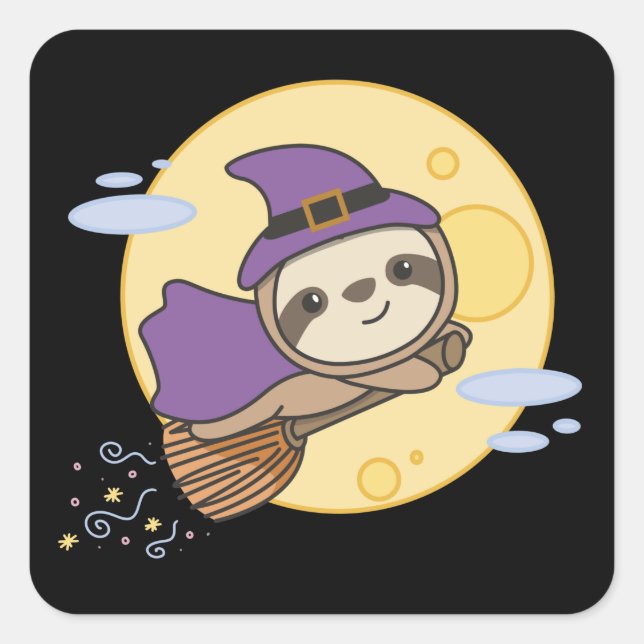 Sloth Halloween Witch Kids Witches Costume Square Sticker (Front)