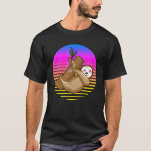 Sloth Hanging On Branch Retro Sunset Vintage Desig T-Shirt