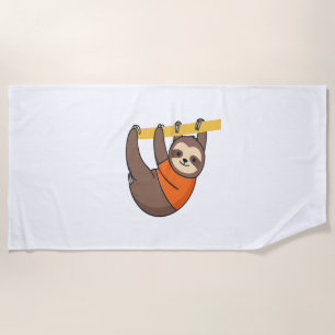 Sloth Hanging on Branch with Orange Beach Towel