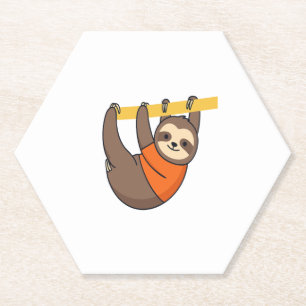 Sloth Hanging on Branch with Orange Paper Coaster