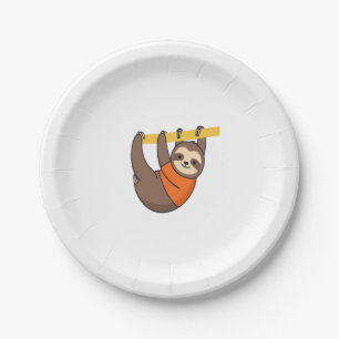 Sloth Hanging on Branch with Orange Paper Plate