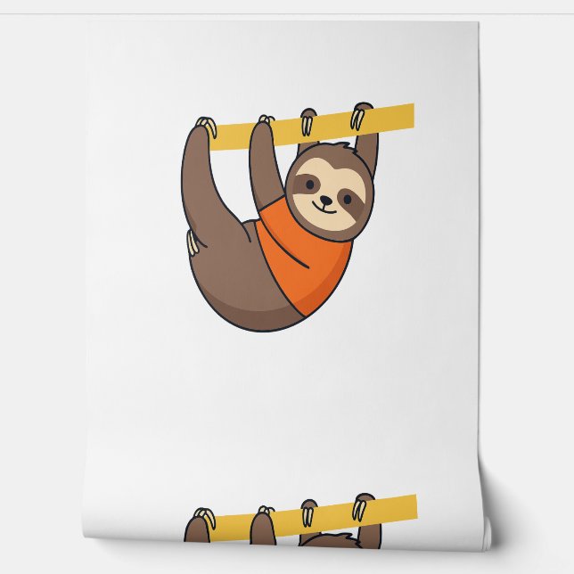 Sloth Hanging on Branch with Orange Wallpaper (Unrolling)
