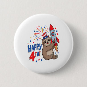 Sloth Happy 4th Rocket Fireworks USA 2 Inch Round Button