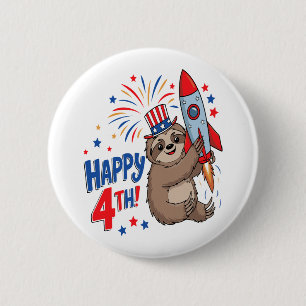 Sloth Happy 4th Rocket Fireworks USA 2 Inch Round Button