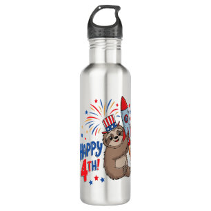 Sloth Happy 4th Rocket Fireworks USA 710 Ml Water Bottle