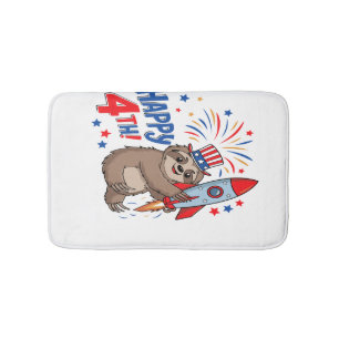 Sloth Happy 4th Rocket Fireworks USA Bath Mat