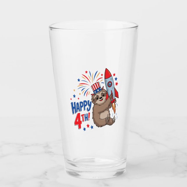 Sloth Happy 4th Rocket Fireworks USA Glass (Front)