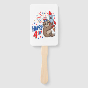 Sloth Happy 4th Rocket Fireworks USA Hand Fan