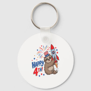 Sloth Happy 4th Rocket Fireworks USA Keychain