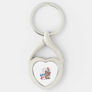 Sloth Happy 4th Rocket Fireworks USA Keychain