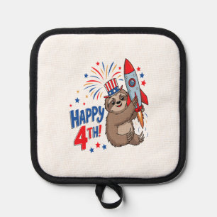 Sloth Happy 4th Rocket Fireworks USA Pot Holder
