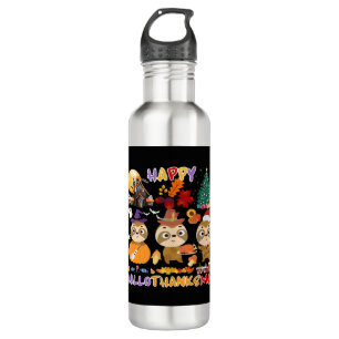 Sloth Happy Hallothanksmas Funny Halloween Thanksg 710 Ml Water Bottle