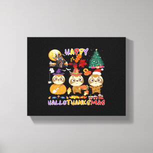 Sloth Happy Hallothanksmas Funny Halloween Thanksg Canvas Print