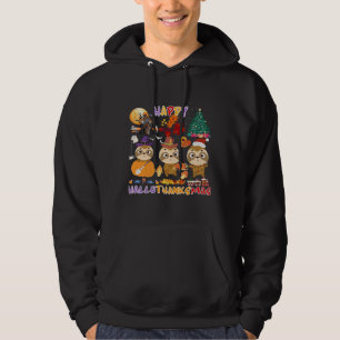 Sloth Happy Hallothanksmas Funny Halloween Thanksg Hoodie