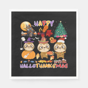 Sloth Happy Hallothanksmas Funny Halloween Thanksg Napkin