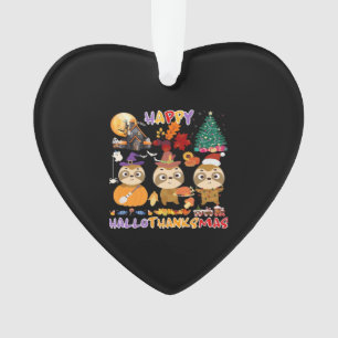 Sloth Happy Hallothanksmas Funny Halloween Thanksg Ornament