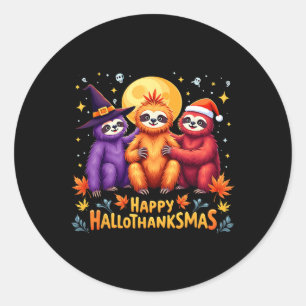 Sloth Happy Hallothanksmas Halloween Thanksgiving Classic Round Sticker