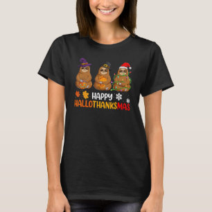 Sloth Happy Hallothanksmas Xmas Thanksgiving Hall T-Shirt