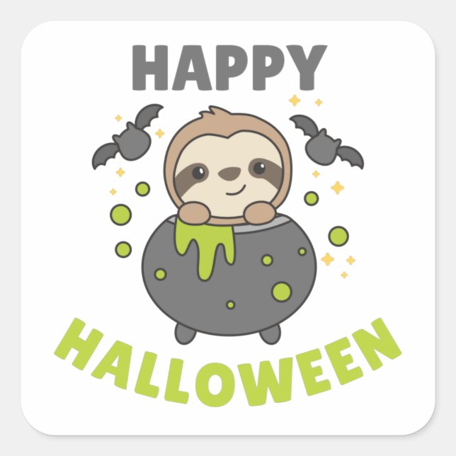 Sloth Happy Halloween Cauldron Bat Square Sticker (Front)