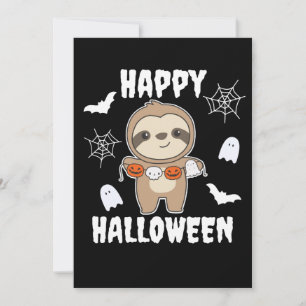 Sloth Happy Halloween Pumpkin Bat Costume Holiday Card