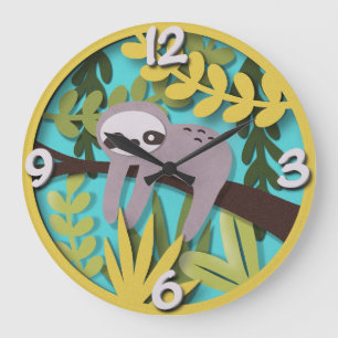 Sloth Haven: Whimsical Papercut Nursery Large Clock