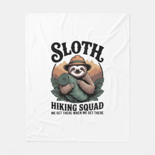 Sloth Hiking Squad Funny Camping Fleece Blanket