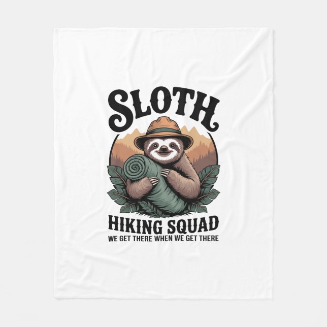 Sloth Hiking Squad Funny Camping Fleece Blanket (Front)