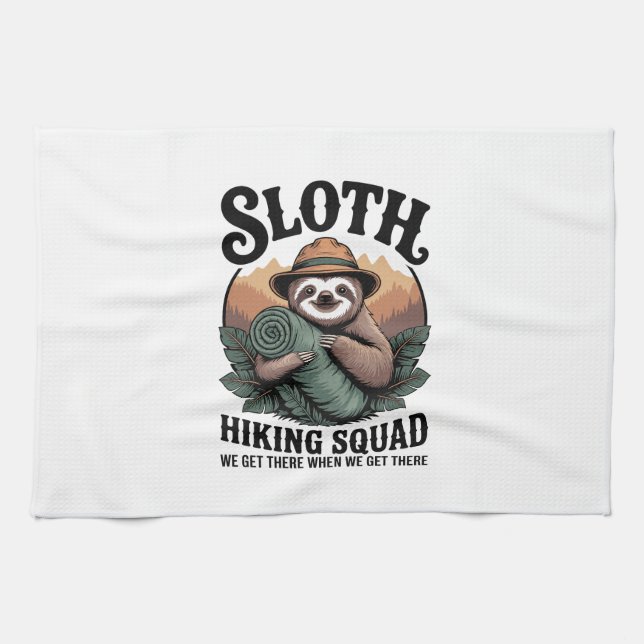 Sloth Hiking Squad Funny Camping Kitchen Towel (Horizontal)