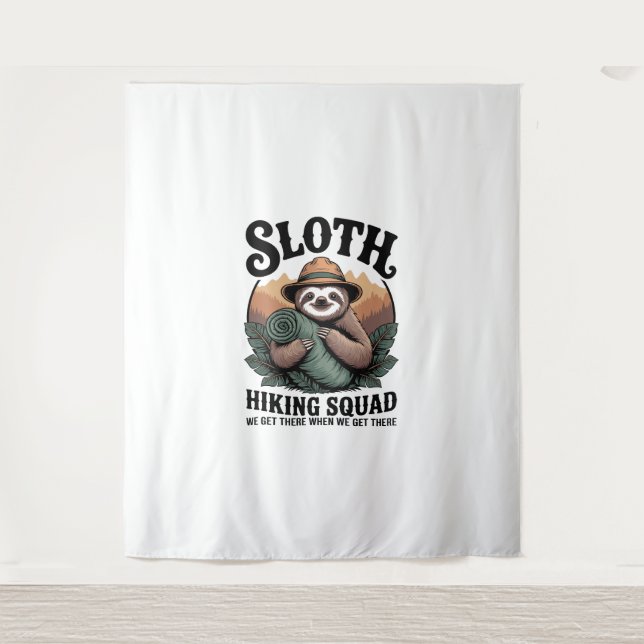 Sloth Hiking Squad Funny Camping Tapestry (Front)
