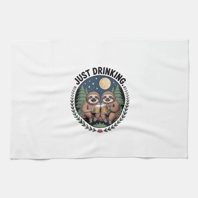 Sloth Hiking with Drinking Team Kitchen Towel (Horizontal)