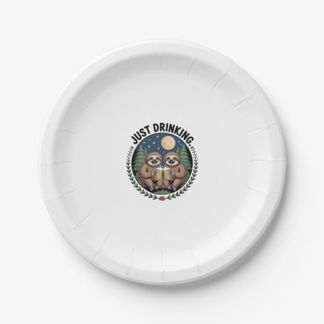 Sloth Hiking with Drinking Team Paper Plate (Front)