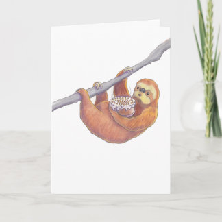 SLOTH holding a birthday cake and blowing candles Card