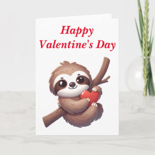 Sloth Holding a Heart Blank Valentine's Day  Card