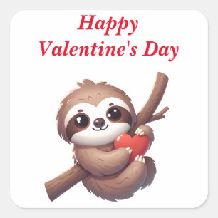 Sloth Holding a Heart Blank Valentine's Day Square Sticker