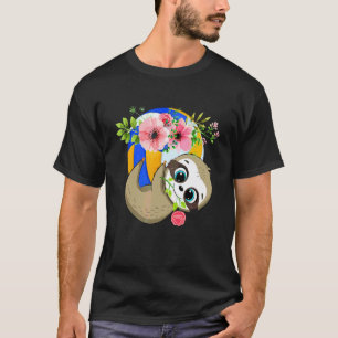 Sloth Holding Floral Volleyball Ball Player Famil T-Shirt
