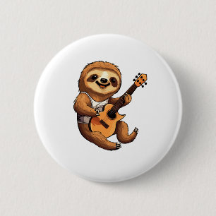 Sloth Holding Guitar Santa Hat 2 Inch Round Button