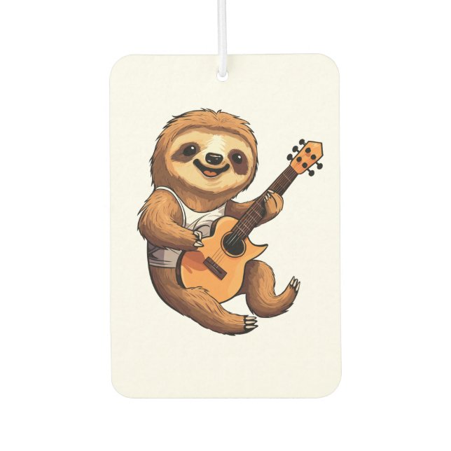 Sloth Holding Guitar Santa Hat Air Freshener (Front)