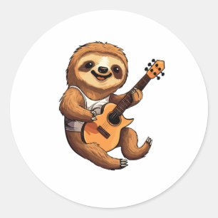 Sloth Holding Guitar Santa Hat Classic Round Sticker
