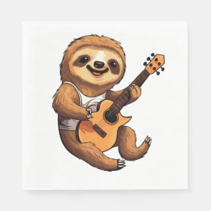 Sloth Holding Guitar Santa Hat Napkin