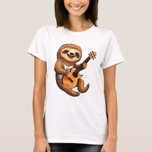 Sloth Holding Guitar Santa Hat T-Shirt