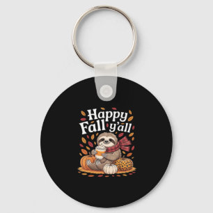 Sloth holding pumpkin spice happy Fall Yall autumn Keychain