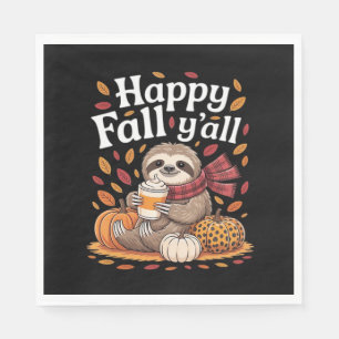 Sloth holding pumpkin spice happy Fall Yall autumn Napkin