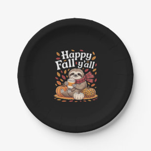Sloth holding pumpkin spice happy Fall Yall autumn Paper Plate