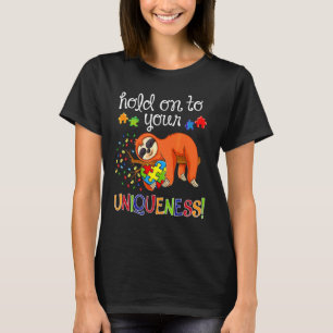 Sloth Holding Puzzle Piece Heart Cute Sloth Autism T-Shirt