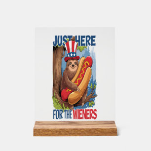 Sloth Hot Dog 4th of July BBQ Acrylic Sign