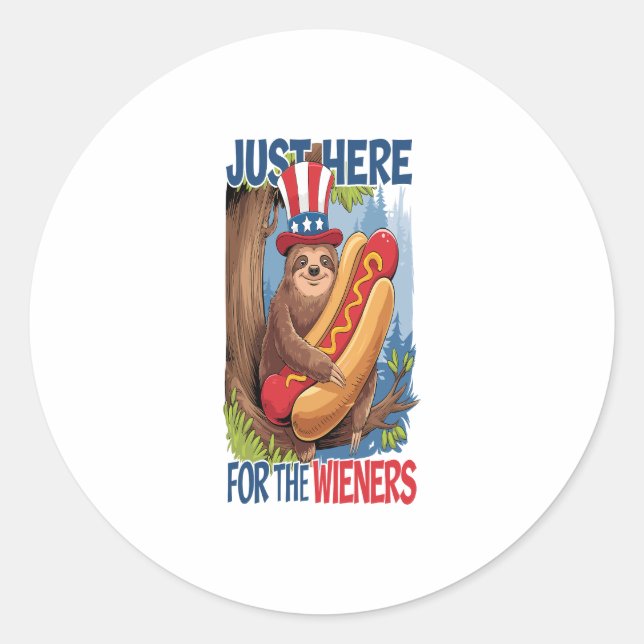 Sloth Hot Dog 4th of July BBQ Classic Round Sticker (Front)