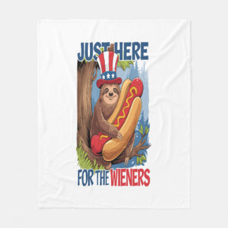 Sloth Hot Dog 4th of July BBQ Fleece Blanket
