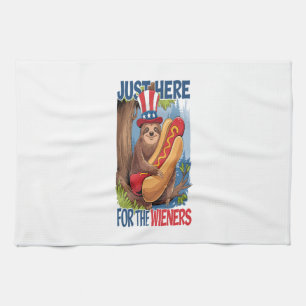 Sloth Hot Dog 4th of July BBQ Kitchen Towel