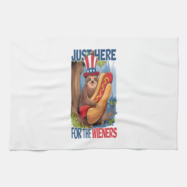 Sloth Hot Dog 4th of July BBQ Kitchen Towel (Horizontal)