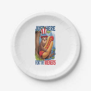 Sloth Hot Dog 4th of July BBQ Paper Plate